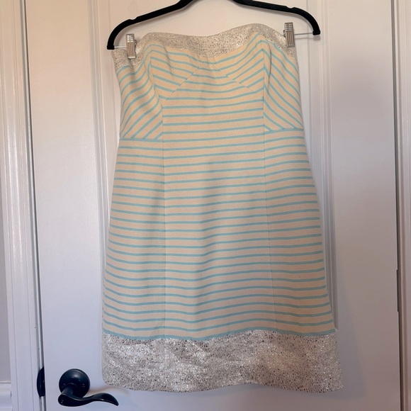 NWT Lilly Pulitzer Remi Striped Strapless Size 8 Dress in Cream and Turquoise - Picture 2 of 8